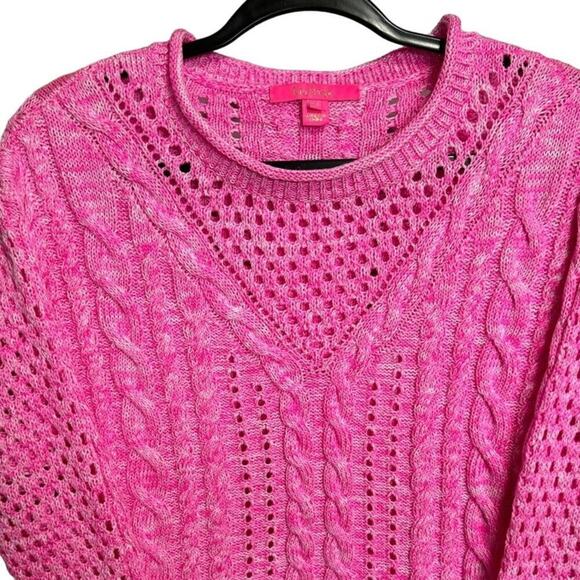 Lilly Pulitzer Maxcy Mix Stitched Cable Sweater Crochet Pullover Pink Size XS - Picture 5 of 11